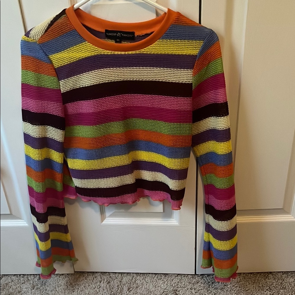 Almost Famous Multicolor Cropped Striped Sweatshirt